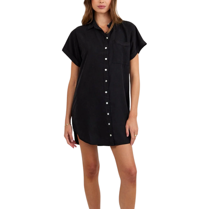 ROLL SLEEVE POCKET SHIRT DRESS VINTAGE BLACK