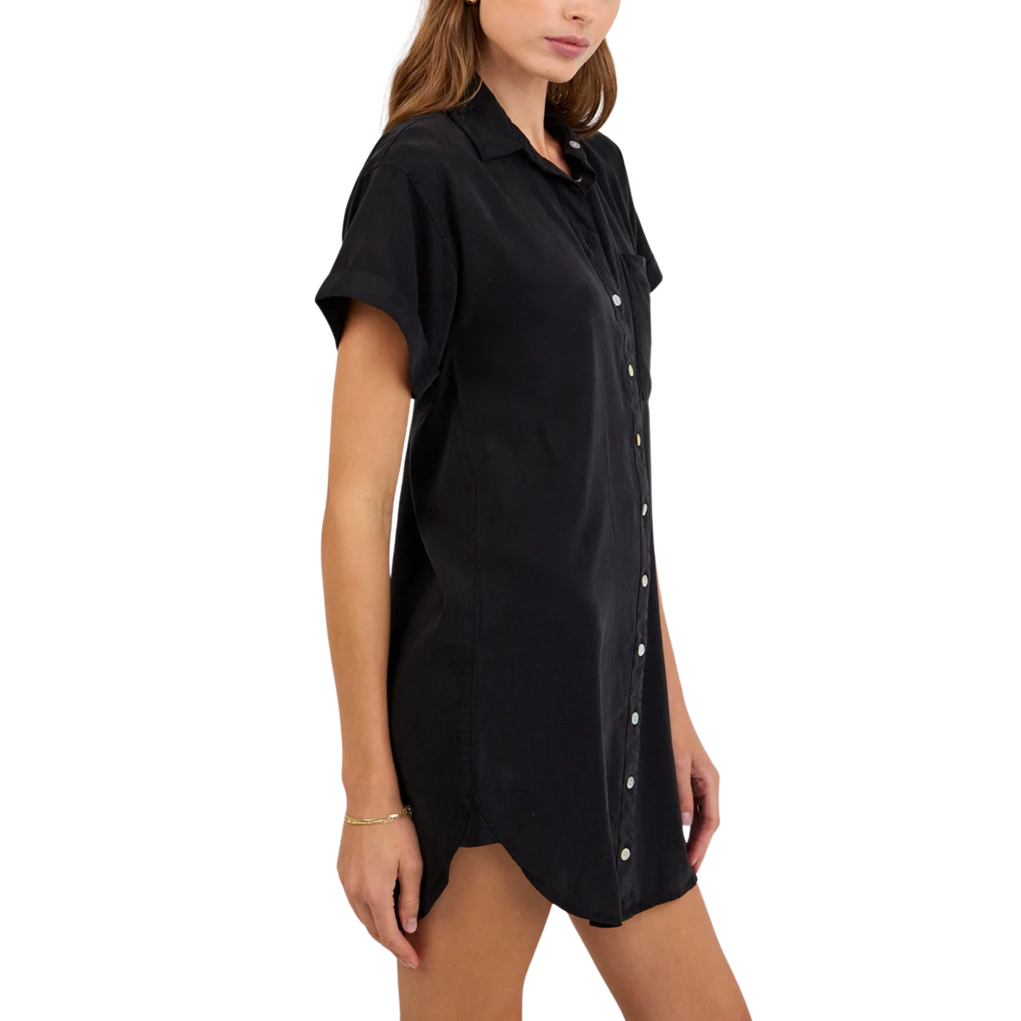 ROLL SLEEVE POCKET SHIRT DRESS VINTAGE BLACK