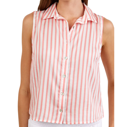 CLEAN SLEEVELESS BUTTON DOWN WILD CORAL STRIPE