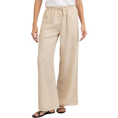 RUFFLE WAIST WIDE LEG PANT LINEN SAND