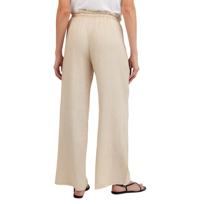 RUFFLE WAIST WIDE LEG PANT LINEN SAND