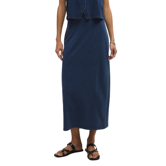 GAIL JERSEY DENIM MIDI SKIRT INDIGO