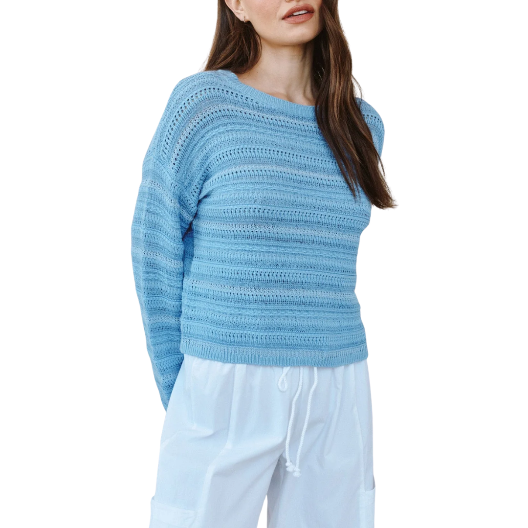 TEXTURED CREW NECK SWEATER SEA BREEZE