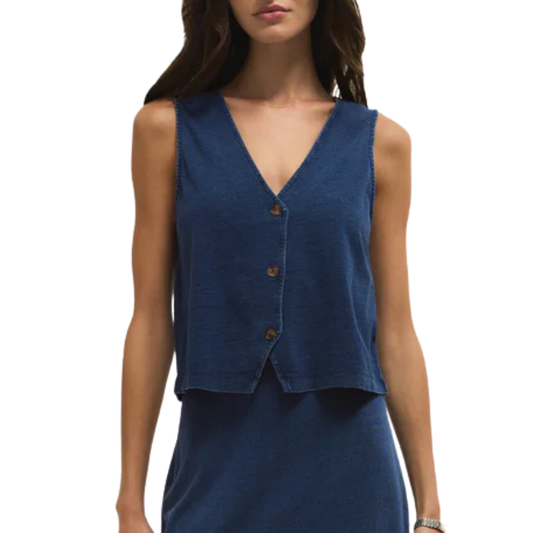 NOELLE JERSEY DENIM TOP INDIGO