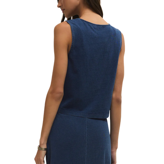 NOELLE JERSEY DENIM TOP INDIGO