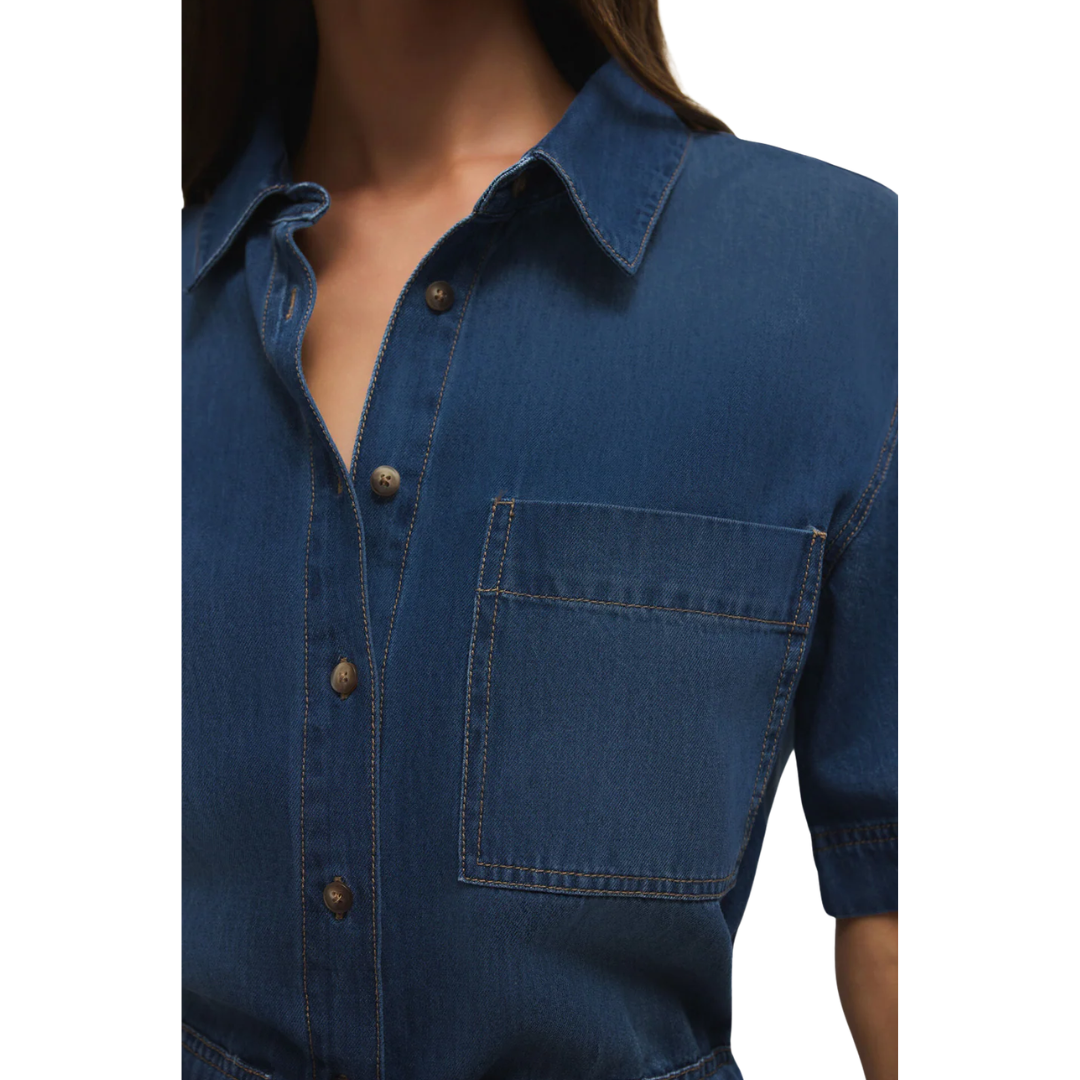 ELSIE DENIM JUMPSUIT DEEP WATER