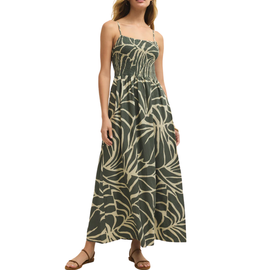 BAYSIDE TOVA PALM MIDI DRESS TEA LEAF