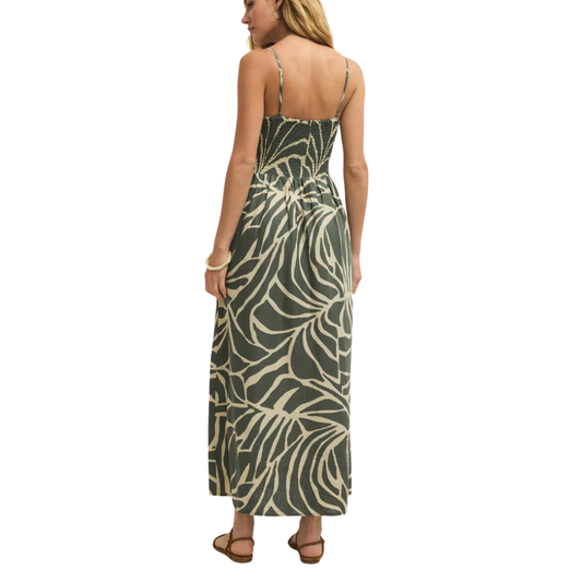 BAYSIDE TOVA PALM MIDI DRESS TEA LEAF