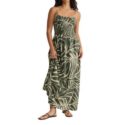 BAYSIDE TOVA PALM MIDI DRESS TEA LEAF