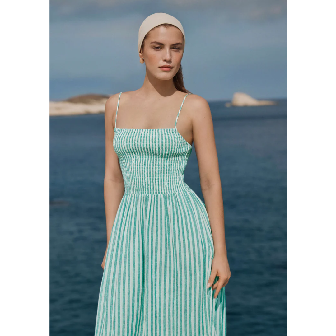 BAYSIDE STRIPED MIDI DRESS LA PALMA