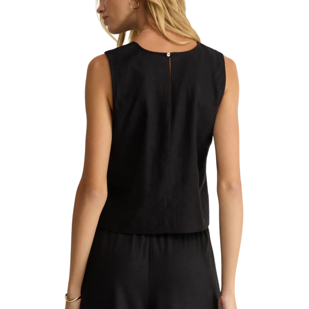 SLOANE LINEN TOP BLACK