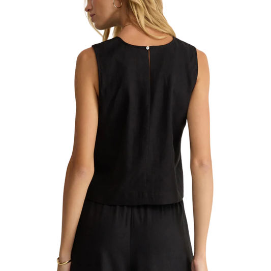 SLOANE LINEN TOP BLACK