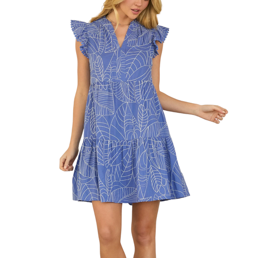 LANEY POPLIN TIERED MINI DRESS BLUE