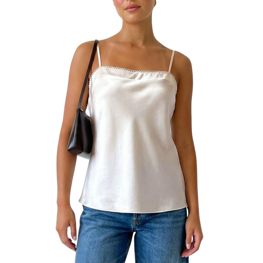 SCALLOP TRIM SATIN CAMI BEIGE