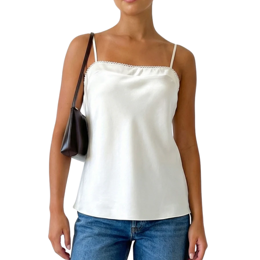 SCALLOP TRIM SATIN CAMI OFF WHITE