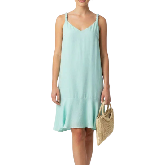 ELLA MINI FLUTTER DRESS AQUA