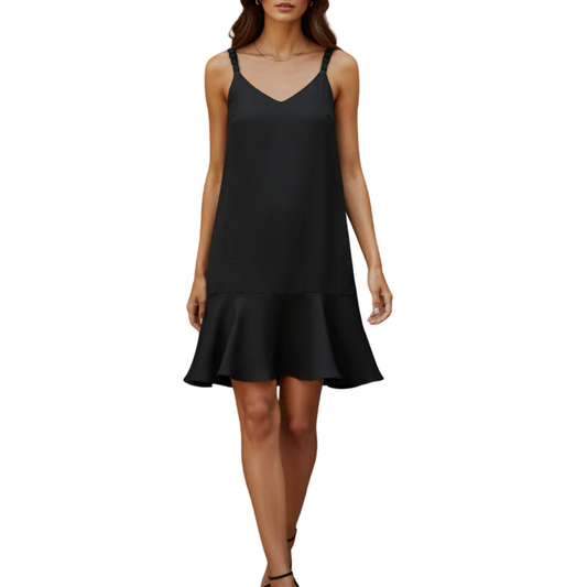 ELLA MINI FLUTTER DRESS BLACK