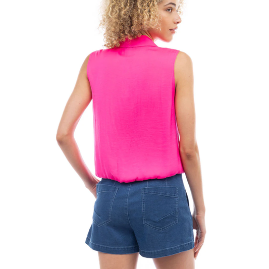 BLAIRE KNOTTED COLLARED TOP HOT PINK