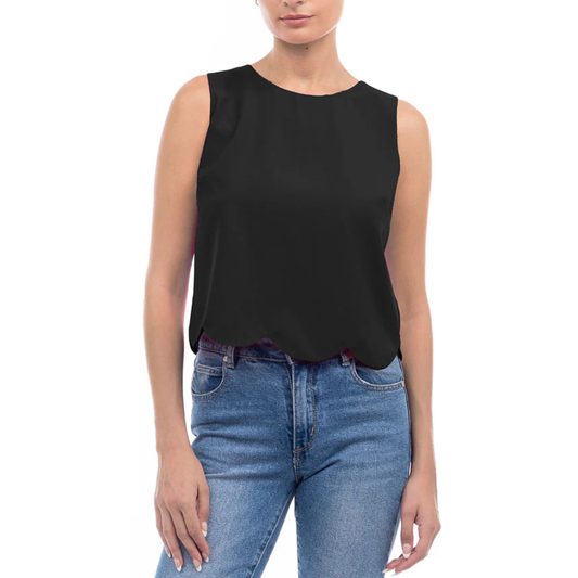 EMMY SCALLOPED HEM TOP BLACK