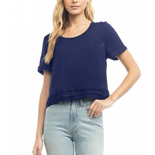 LISI CROPPED TRIM TOP NAVY