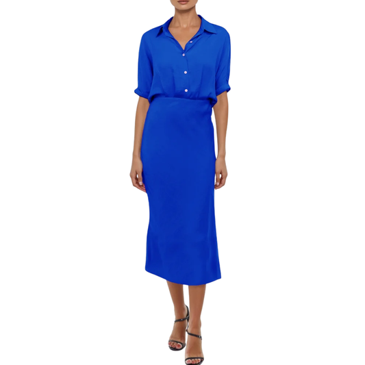 BELLA BUTTON UP MIDI SHIRT DRESS CAPRI