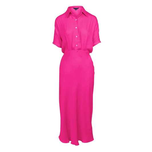 BELLA BUTTON UP MIDI SHIRT DRESS HOT PINK
