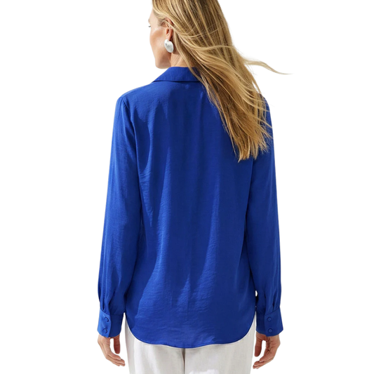 CLASSIC V-NECK BUTTON BLOUSE CAPRI BLUE