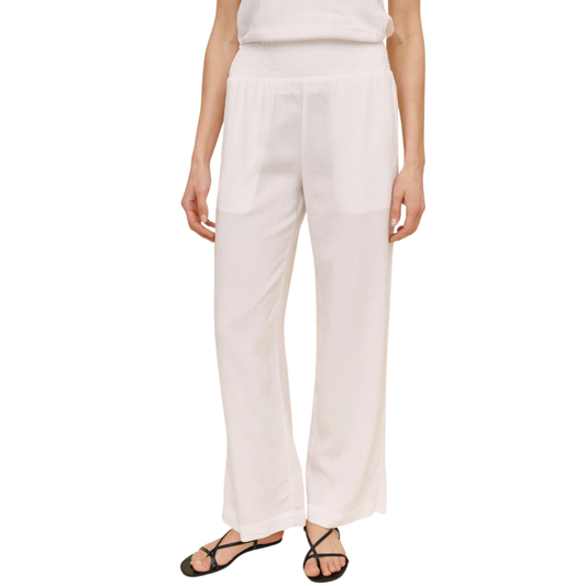 SMOCKED WAIST WIDE LEG PANT WHITE