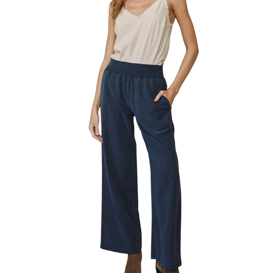 SMOCKED WAIST WIDE LEG PANT ENDLESS SEA