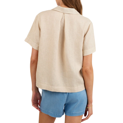 SHORT SLEEVE FLOWY BUTTON DOWN LINEN SAND