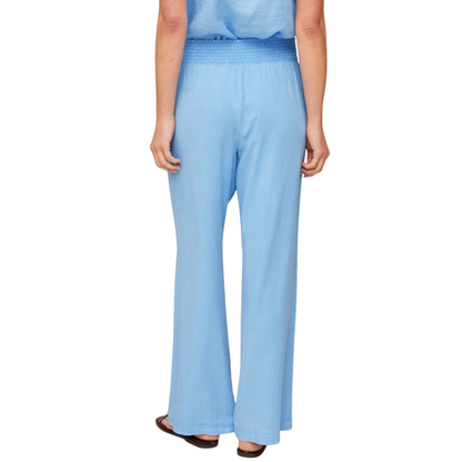 SMOCKED WAIST WIDE LEG PANT TIDAL BLUE