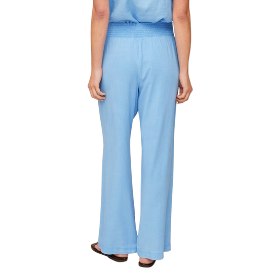 SMOCKED WAIST WIDE LEG PANT TIDAL BLUE