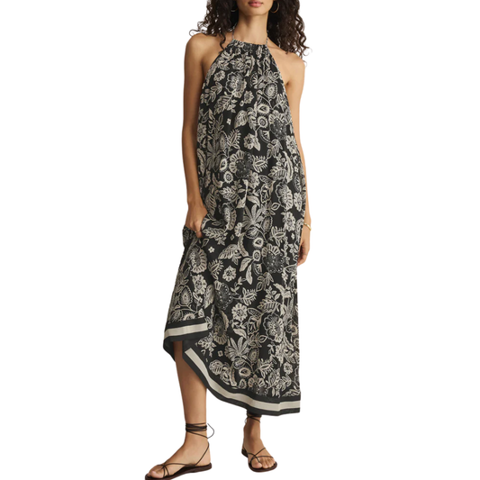 VIENTO LUZ FLORAL MIDI DRESS BLACK