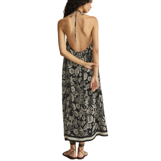 VIENTO LUZ FLORAL MIDI DRESS BLACK