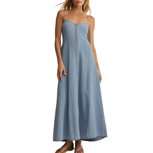 ANGEL EYES TWILL MIDI DRESS LAKE BLUE