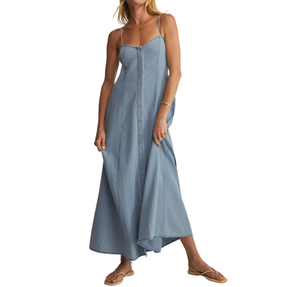 ANGEL EYES TWILL MIDI DRESS LAKE BLUE