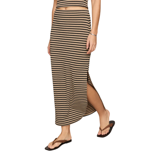 AINSLIE STRIPE MIDI SKIRT PUTTY