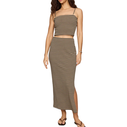 AINSLIE STRIPE MIDI SKIRT PUTTY