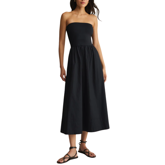 SUNSOUGHT STRAPLESS MIDI DRESS BLACK