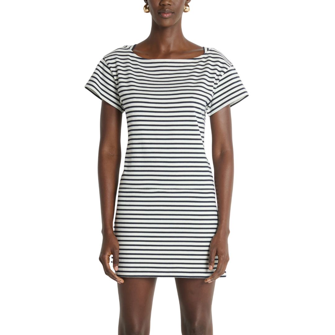 ROSIE MINI DRESS NAVY BRETON STRIPE