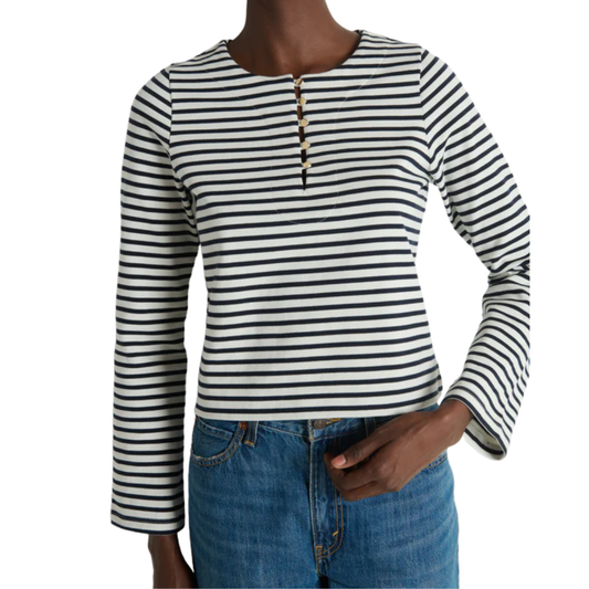SILVIA LONG SLEEVE TOP NAVY BRETON STRIPE