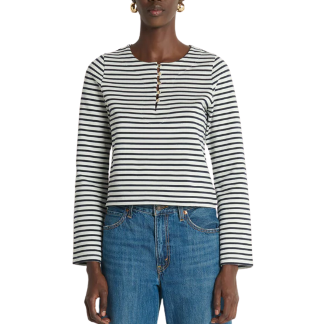 SILVIA LONG SLEEVE TOP NAVY BRETON STRIPE