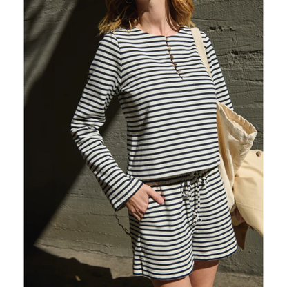 SILVIA LONG SLEEVE TOP NAVY BRETON STRIPE