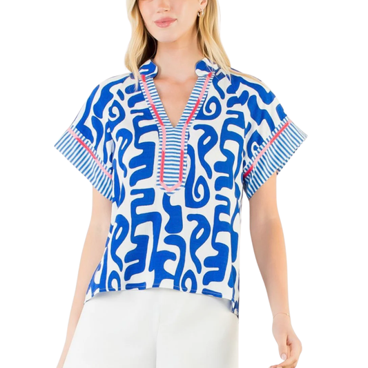 BLUE ABSTRACT PATTERN TOP
