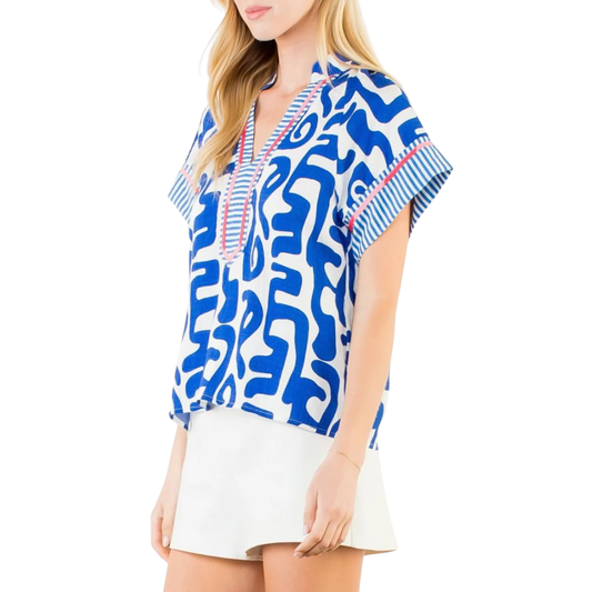 BLUE ABSTRACT PATTERN TOP