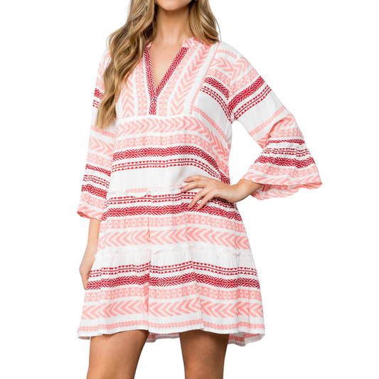 BELL SLEEVE PATTERN DRESS PINK