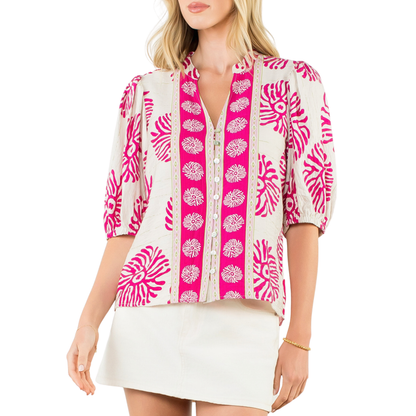 MAGENTA PUFF SLEEVE PRINT TOP