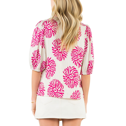 MAGENTA PUFF SLEEVE PRINT TOP