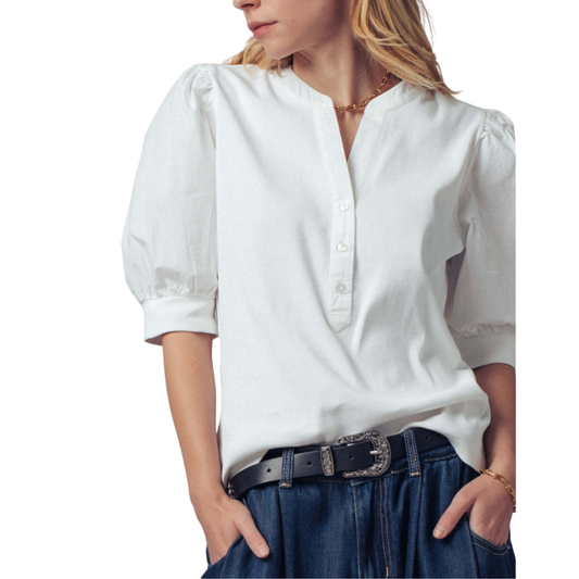 PUFF SLEEVE HENLEY TOP IVORY