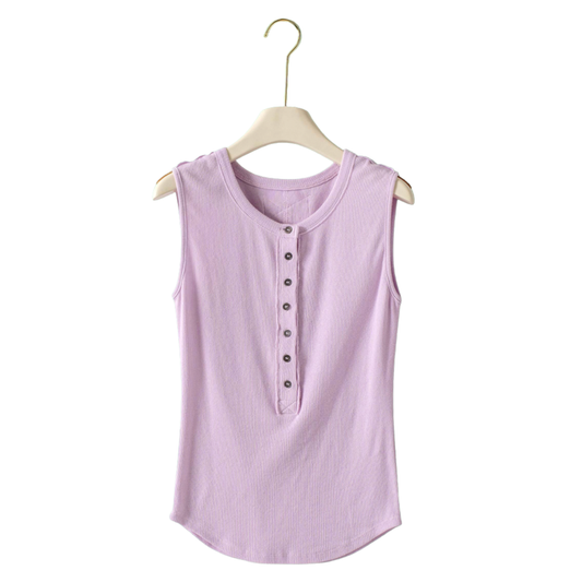 RAW EDGE RIBBED HENLEY TANK LAVENDAR